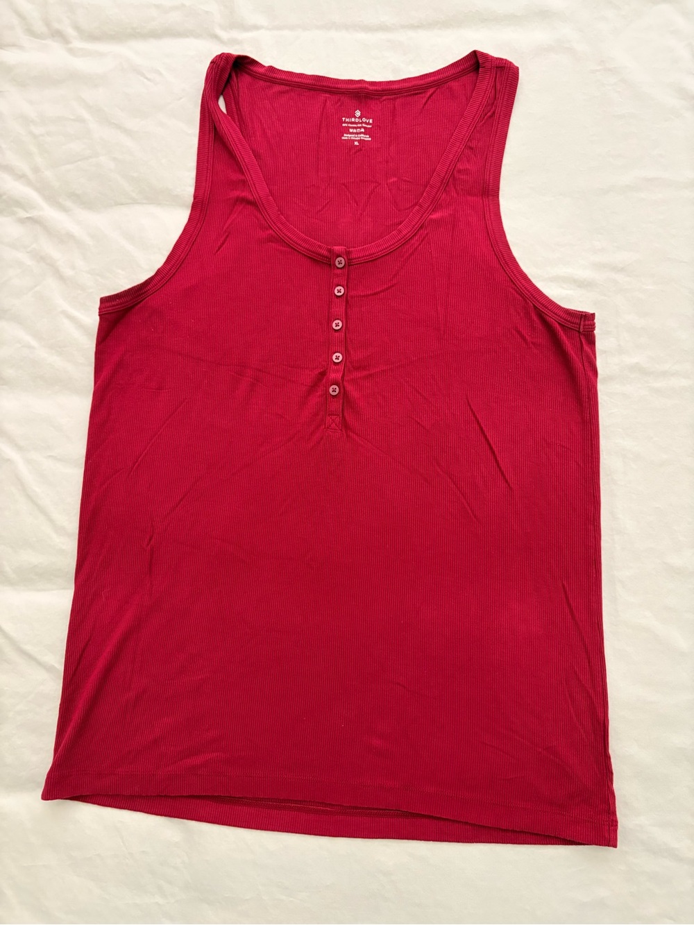ThirdLove Berry Red Ribbed Henley Sleep Tank Top